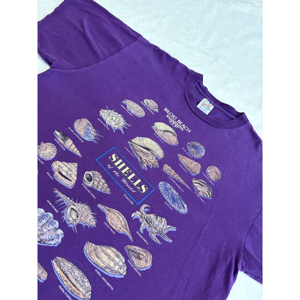 Vintage 90s Coastal Seashell Graphic T-Shirt Shells of the World Jerzees XL USA - Picture 2 of 15